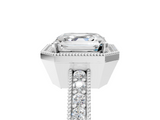 White gold Asscher Cut Halo Diamond Pave Band Ring with Four-Prong Setting_11