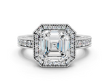 White gold Asscher Cut Halo Diamond Pave Band Ring with Four-Prong Setting_6