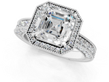 White gold Asscher Cut Halo Diamond Pave Band Ring with Four-Prong Setting_7