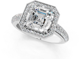 White gold Asscher Cut Halo Diamond Pave Band with Four-Prong Setting_24