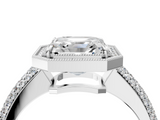 White gold Asscher Cut Halo Diamond Pave Band with Four-Prong Setting_26