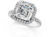 White gold Asscher Cut Halo Diamond Pave Band with Prong Setting_13