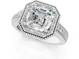 White gold Asscher Cut Halo Diamond Ring with Beaded Split Shank and Four-Prong Setting_51