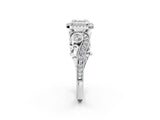 White gold Asscher Cut Halo Diamond Ring with Milgrain and Bezel Accents on a Split Shank Band_17