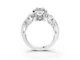 White gold Asscher Cut Halo Diamond Ring with Milgrain and Bezel Accents on a Split Shank Band_174