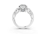 White gold Asscher Cut Halo Diamond Ring with Milgrain and Bezel Accents on a Split Shank Band_18