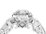 White gold Asscher Cut Halo Diamond Ring with Milgrain and Bezel Accents on a Split Shank Band_19