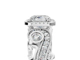 White gold Asscher Cut Halo Diamond Ring with Milgrain and Bezel Accents on a Split Shank Band_20