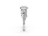 White gold Asscher Cut Halo Diamond Ring with Milgrain and Bezel Accents on a Split Shank Band_290