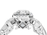 White gold Asscher Cut Halo Diamond Ring with Milgrain and Bezel Accents on a Split Shank Band_7
