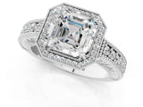 White gold Asscher Cut Halo Diamond Ring with Pavé Band and Four-Prong Setting_24