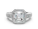 White gold Asscher Cut Halo Diamond Ring with Pavé Band and Four-Prong Setting_35