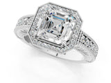 White gold Asscher Cut Halo Diamond Ring with Pavé Band and Four-Prong Setting_36