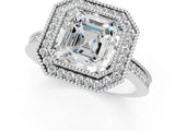 White gold Asscher Cut Halo Diamond Ring with Pavé Band and Milgrain Prong Setting_50