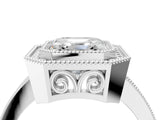 White gold Asscher Cut Halo Diamond Ring with Pavé Band and Milgrain Prong Setting_53