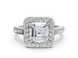 White gold Asscher Cut Halo Diamond Ring with Pavé Band and Three-Prong Setting_60