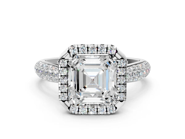 White gold Pear Halo Diamond Ring with Pavé Band