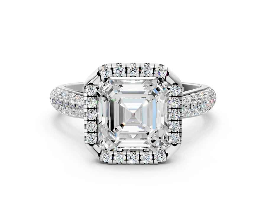 White gold Pear Halo Diamond Ring with Pavé Band
