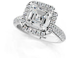 White gold Asscher Cut Halo Diamond Ring with Pavé Band_258