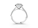 White gold Asscher Cut Halo Diamond Ring with Pavé Band_260