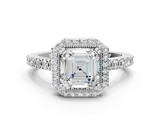 White gold Asscher Cut Halo Diamond Ring with Pave Band and Four-Prong Setting_23