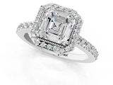 White gold Asscher Cut Halo Diamond Ring with Pave Band and Four-Prong Setting_24