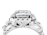White gold Asscher Cut Halo Diamond Ring with Scrollwork Band and Four-Prong Setting_10