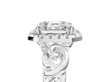 White gold Asscher Cut Halo Diamond Ring with Scrollwork Band and Four-Prong Setting_11