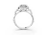 White gold Asscher Cut Halo Diamond Ring with Scrollwork Band and Four-Prong Setting_9