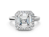 White gold Asscher Cut Halo Diamond Ring with Solitaire Band and Prong Setting_7