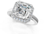 White gold Asscher Cut Halo Diamond Ring with Solitaire Band and Prong Setting_8