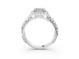White gold Asscher Cut Halo Diamond Solitaire with Filigree Band and Four-Prong Setting_10