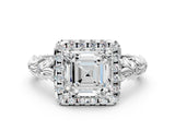 White gold Asscher Cut Halo Diamond Solitaire with Filigree Band and Four-Prong Setting_7
