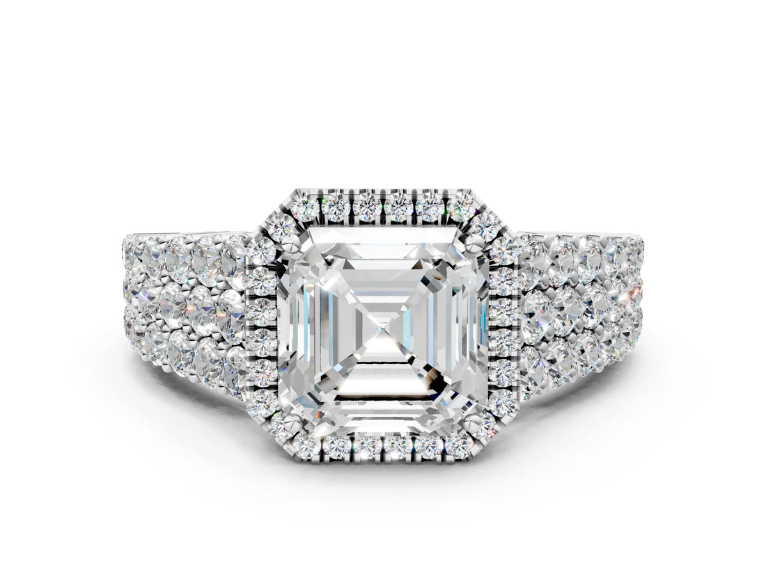 White gold Asscher Cut Halo Pavé Diamond Engagement Ring with Split Shank and Four-Prong Setting_4
