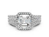 White gold Asscher Cut Halo Pavé Diamond Engagement Ring with Split Shank and Four-Prong Setting_4