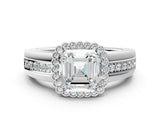 White gold Asscher Cut Halo Pave Band Four-Prong Ring_49
