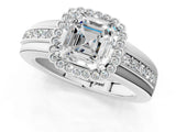 White gold Asscher Cut Halo Pave Band Four-Prong Ring_59