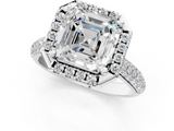 White gold Asscher Cut Halo Pave Band Four-Prong Setting Ring_7
