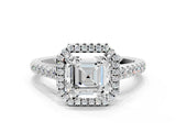 White gold Asscher Cut Halo Pave Diamond Engagement Ring with Four-Prong Setting_8