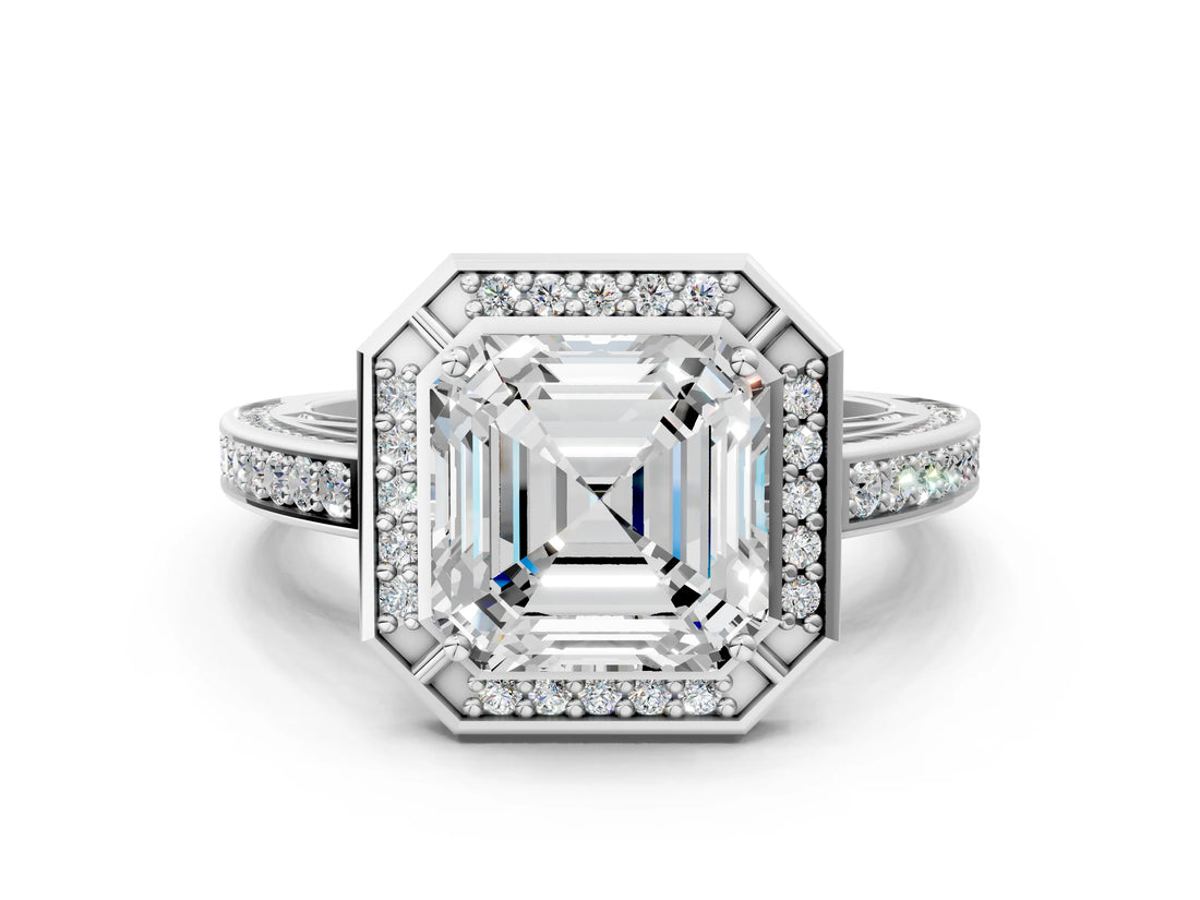 White gold Asscher Cut Halo Pave Split Shank Prong Setting Ring_78