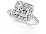White gold Asscher Cut Halo Round Diamond Pavé Band with Four-Prong Setting_4