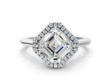 White gold Asscher Cut Halo Round Diamond Solitaire Engagement Ring with Pave Band and Four-Prong Setting_7