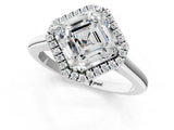 White gold Asscher Cut Halo Round Diamond Solitaire Engagement Ring with Pave Band and Four-Prong Setting_8