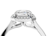 White gold Asscher Cut Halo Round Diamond Solitaire Ring with Pavé Band and Four-Prong Setting_4