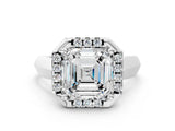 White gold Asscher Cut Halo Solitaire Engagement Ring with Square Band and Four-Prong Setting_12