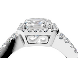 White gold Asscher Cut Halo Split Shank Diamond Ring with Four-Prong Setting_10