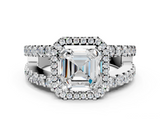 White gold Asscher Cut Halo Split Shank Diamond Ring with Four-Prong Setting_6