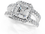 White gold Asscher Cut Halo Split Shank Diamond Ring with Four-Prong Setting_7