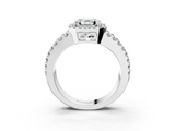 White gold Asscher Cut Halo Split Shank Diamond Ring with Four-Prong Setting_9