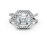 White gold Asscher Cut Halo Split Shank Pave Set Ring_26